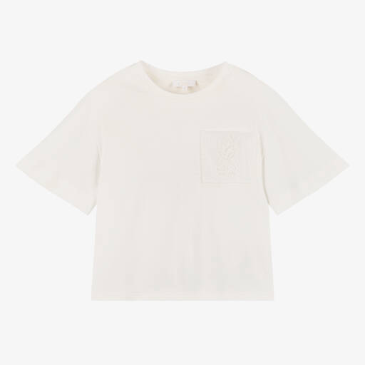 Chloé-تيشيرت بناتي ناعم بلون العاج مع تصميم الأناناس | Childrensalon Outlet