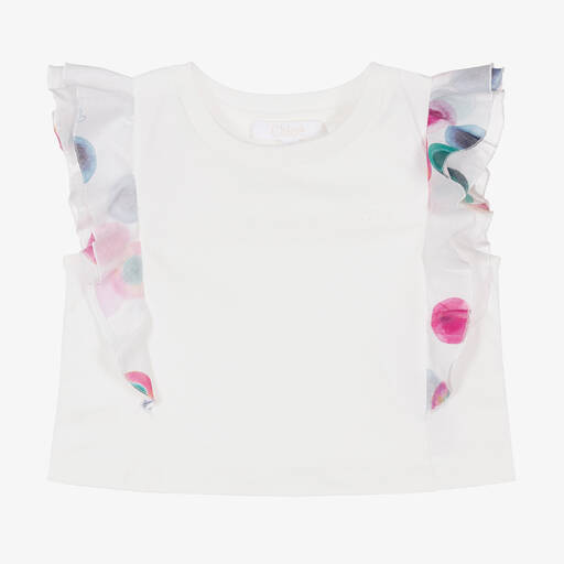 Chloé-Girls White Cotton Ruffles T-Shirt | Childrensalon Outlet