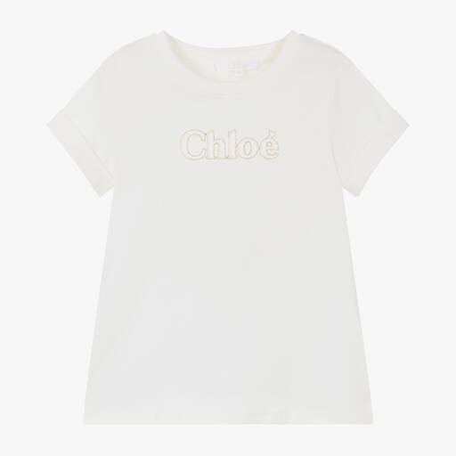 Chloé-Белая хлопковая футболка для девочек | Childrensalon Outlet