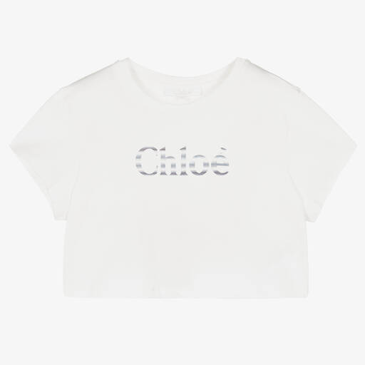 Chloé-Белая укороченная футболка из хлопка для девочек | Childrensalon Outlet