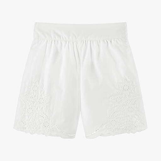Chloé-Girls White Embroidered Cotton Shorts | Childrensalon Outlet