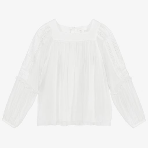 Chloé-Белая блузка из шелка и крепа для девочек | Childrensalon Outlet