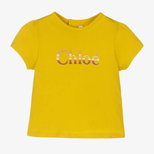 Chloé-Girls Yellow Cotton Logo T-Shirt | Childrensalon Outlet