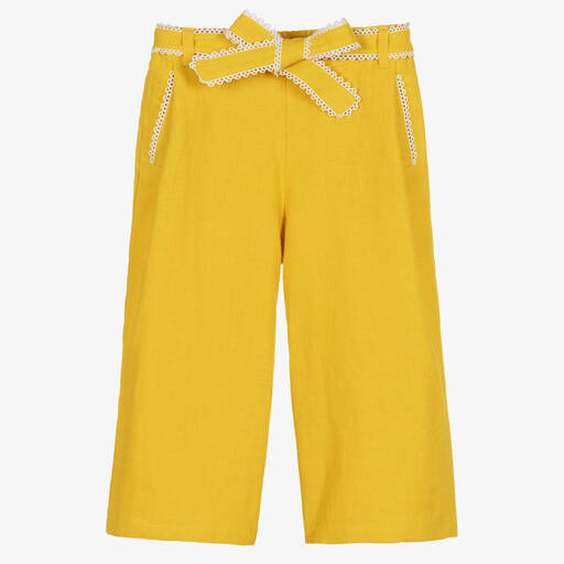 Chloé-Girls Yellow Linen Wide Leg Trousers | Childrensalon Outlet