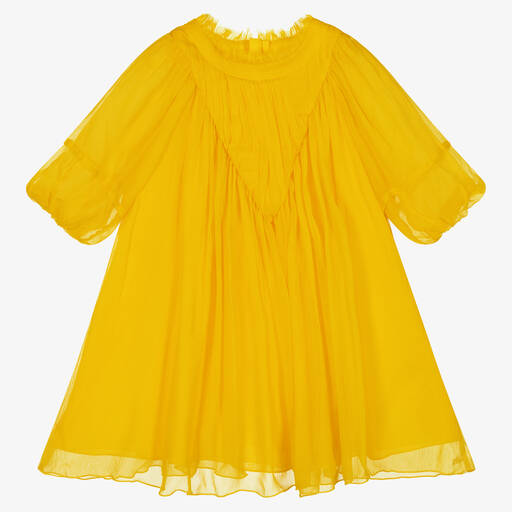 Chloé-Robe jaune en mousseline de soie | Childrensalon Outlet