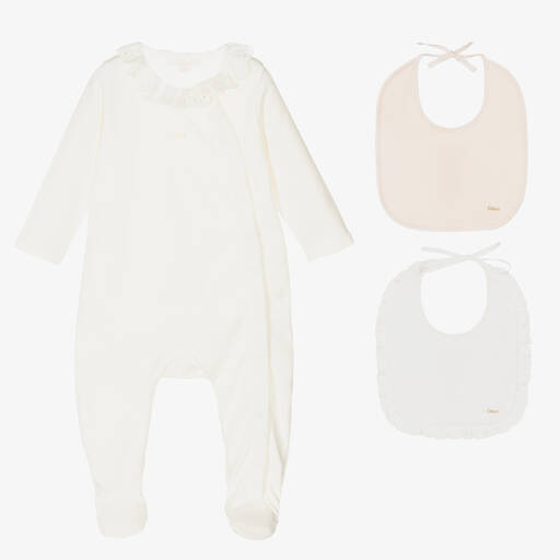 Chloé-Ivory & Pink Babygrow Set | Childrensalon Outlet