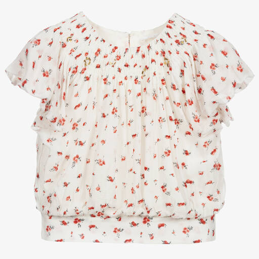 Chloé-Ivory & Red Crêpe Blouse | Childrensalon Outlet