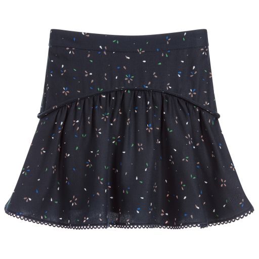 Chloé-Navy Blue Floral Viscose Skirt | Childrensalon Outlet
