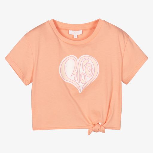 Chloé-Orange Logo Heart Print T-Shirt | Childrensalon Outlet