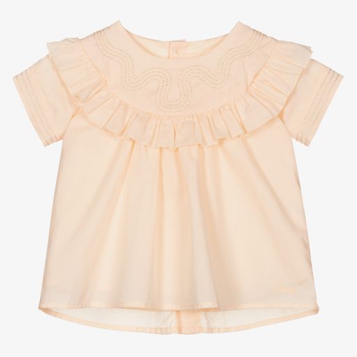 Chloé-Pink Frilled Percale Blouse | Childrensalon Outlet