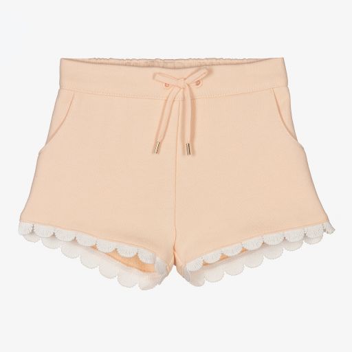 Chloé-Pink Scalloped Guipure Shorts | Childrensalon Outlet