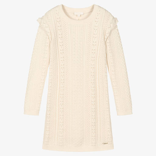 Chloé-Elfenbeinfarbenes Teen Strickkleid (M) | Childrensalon Outlet