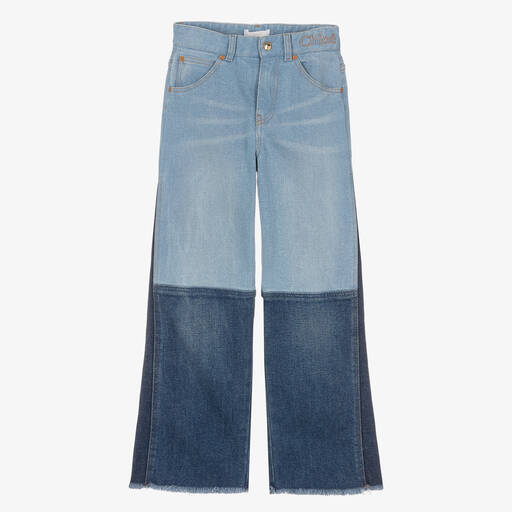 Chloé-Teen Girls Blue Patchwork Denim Jeans | Childrensalon Outlet