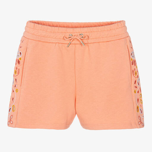 Chloé-Teen Girls Coral Orange Floral Shorts | Childrensalon Outlet