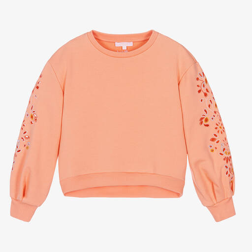 Chloé-Teen Girls Coral Orange Floral Sweatshirt | Childrensalon Outlet