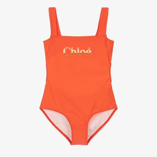 Chloé-Teen Girls Coral Orange Logo Swimsuit | Childrensalon Outlet
