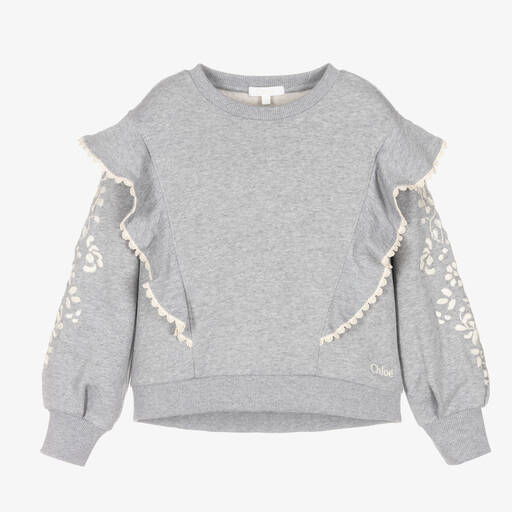 Chloé-Sweat-shirt gris brodé ado fille | Childrensalon Outlet