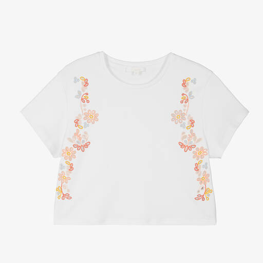 Chloé-Teen Girls Ivory Cotton Floral T-Shirt | Childrensalon Outlet