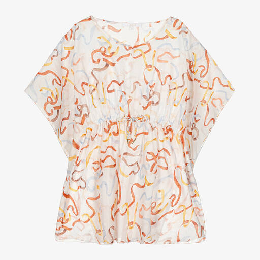 Chloé-Baumwollkaftan Band-Print elfenbein | Childrensalon Outlet