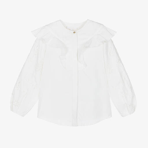 Chloé-Кремовая хлопковая блузка с оборками | Childrensalon Outlet