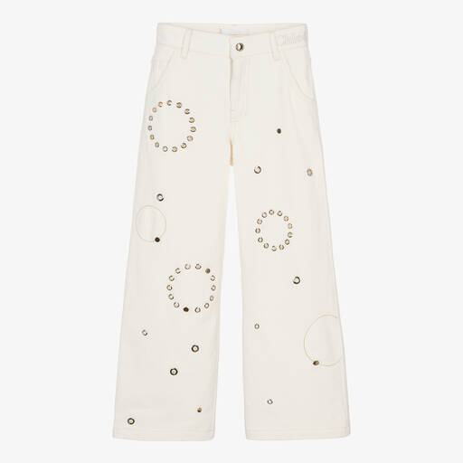 Chloé-Teen Girls Ivory Denim Eyelet Jeans | Childrensalon Outlet