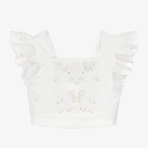 Chloé-بلوز قصيرة تينز بناتي قطن مطرز لون عاجي | Childrensalon Outlet