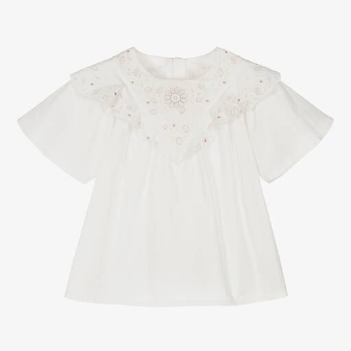 Chloé-Bestickte Teen Rüschenbluse elfenb. | Childrensalon Outlet