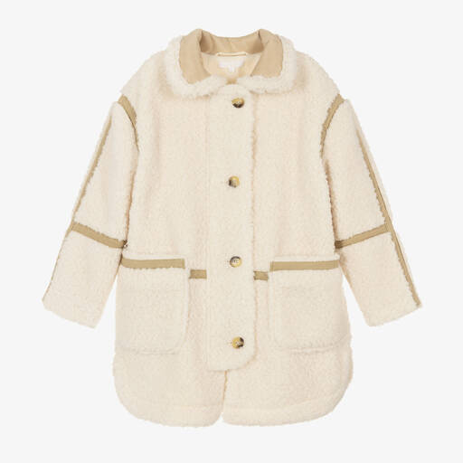 Chloé-Кремовое утепленное флисовое пальто | Childrensalon Outlet