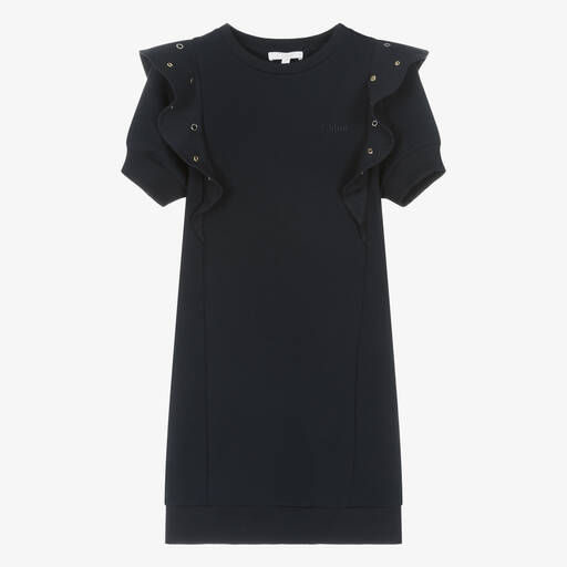 Chloé-Teen Girls Navy Blue Cotton Eyelet Dress | Childrensalon Outlet