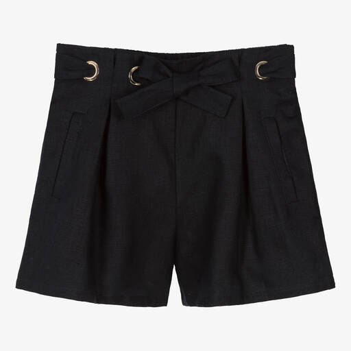 Chloé-Teen Girls Navy Blue Linen Shorts | Childrensalon Outlet