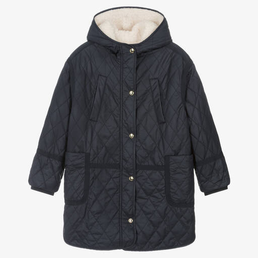 Chloé-Teen Girls Navy Blue Quilted Coat | Childrensalon Outlet