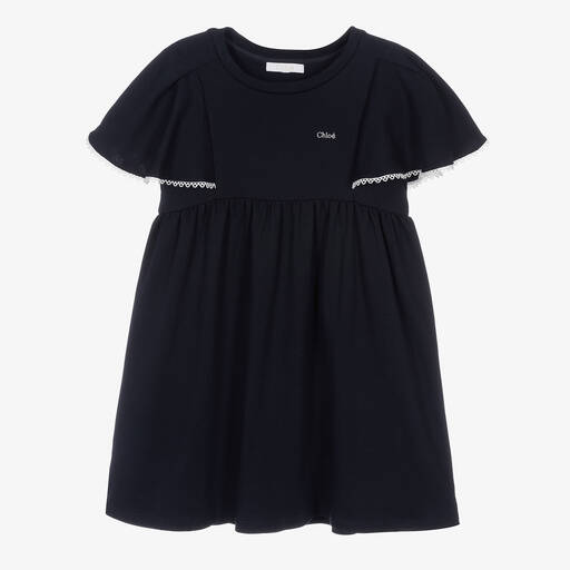 Chloé-Teen Girls Navy Blue Ruffle Sleeve Dress | Childrensalon Outlet
