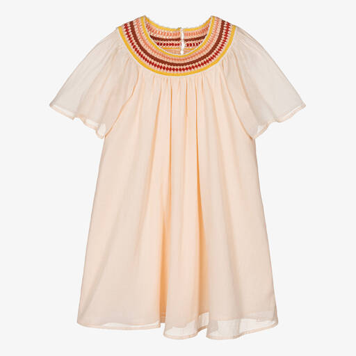 Chloé-Teen Girls Pink Cotton Macramé Dress | Childrensalon Outlet