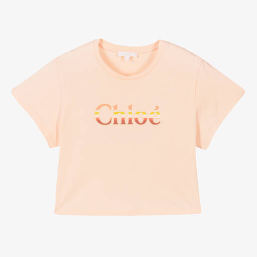 Chloé-تيشيرت قصير تينز بناتي قطن عضوي لون زهري | Childrensalon Outlet