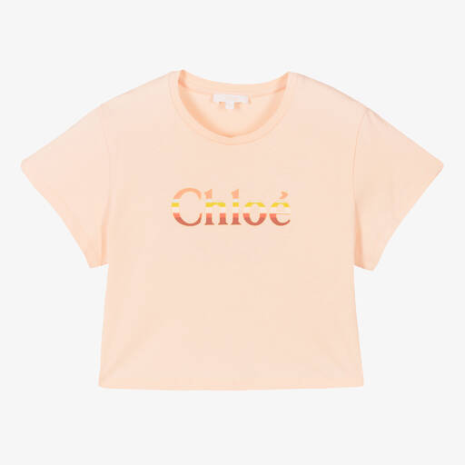 Chloé-Teen Girls Pink Crop Logo T-Shirt | Childrensalon Outlet
