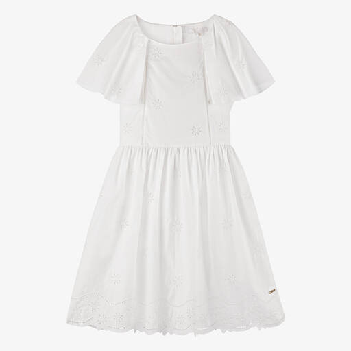 Chloé-Teen Girls White Cotton Cutwork Dress | Childrensalon Outlet
