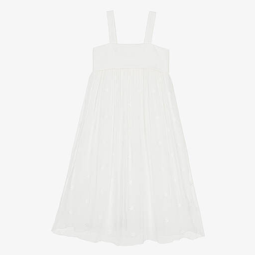 Chloé-Teen Girls White Embroidered Star Silk Dress | Childrensalon Outlet