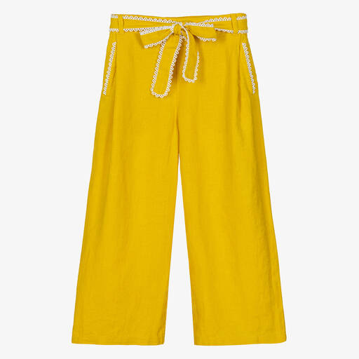 Chloé-Teen Girls Yellow Linen Wide Leg Trousers | Childrensalon Outlet