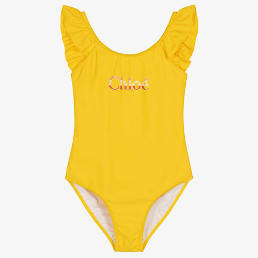 Chloé-Teen Girls Yellow Ruffle Logo Swimsuit | Childrensalon Outlet