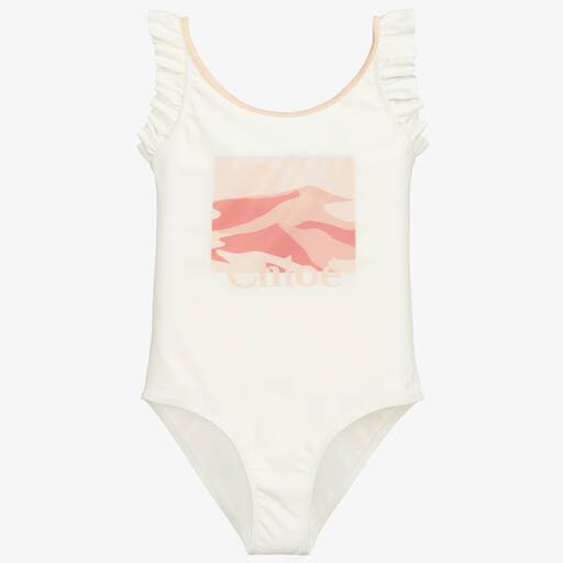 Chloé-Teen Ivory Logo Swimsuit | Childrensalon Outlet