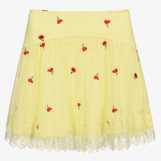 Chloé-Желтая шелковая юбка с маками для подростков | Childrensalon Outlet