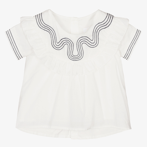 Chloé-White Frilled Percale Blouse | Childrensalon Outlet