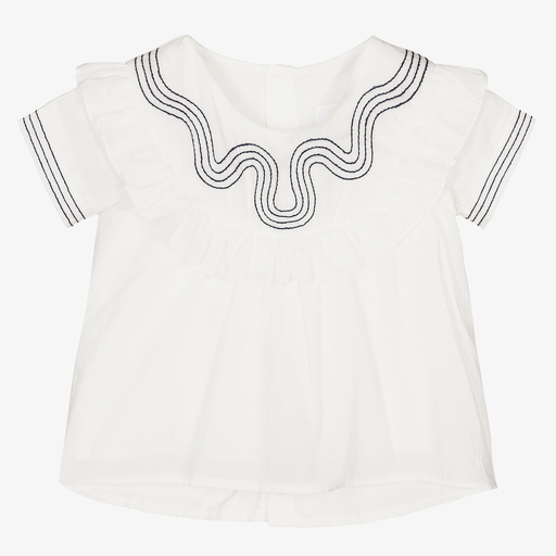Chloé-White Frilled Percale Blouse | Childrensalon Outlet