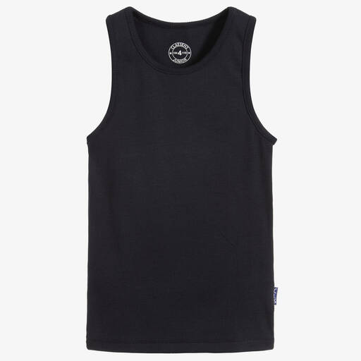 Claesen's-Boys Blue Cotton Jersey Ribbed Vest | Childrensalon Outlet