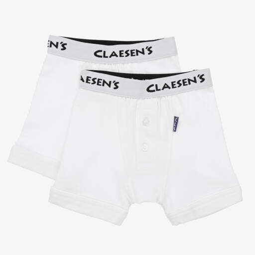 Claesen's-Boys White Cotton Boxer Shorts (2 Pack) | Childrensalon Outlet