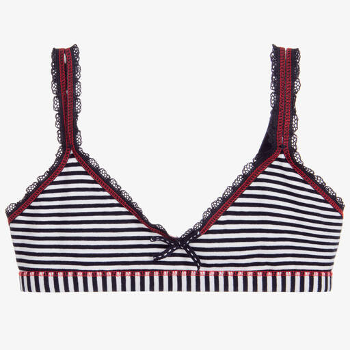 Claesen's-Girls Blue Cotton Jersey Striped Bra | Childrensalon Outlet