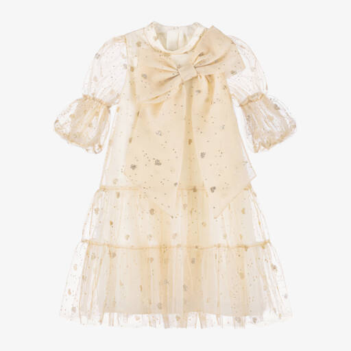 Coeur by Childrensalon-Girls Gold Tulle Heart Dress | Childrensalon Outlet