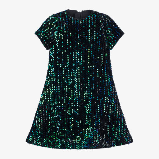 Coeur by Childrensalon-Girls Twinkling Blue-Green Velour Gown | Childrensalon Outlet