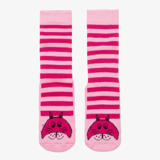 Country Kids-Girls Pink Striped Cat Slipper Socks | Childrensalon Outlet
