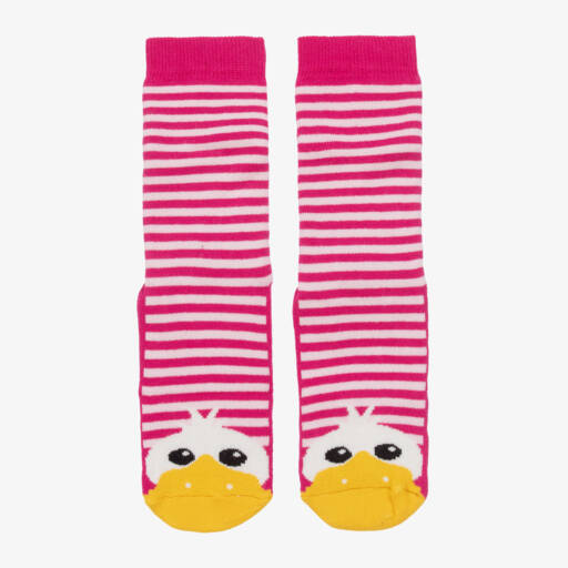 Country Kids-Girls Pink Striped Duck Slipper Socks | Childrensalon Outlet